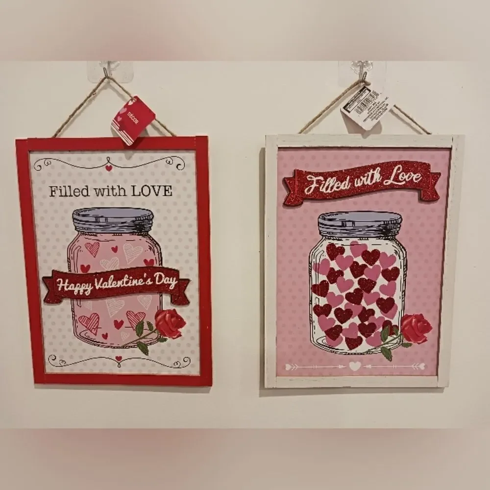 3 for $26 - Valentine’s Day Filled with Love Hanging Signs Decor - Set of 2